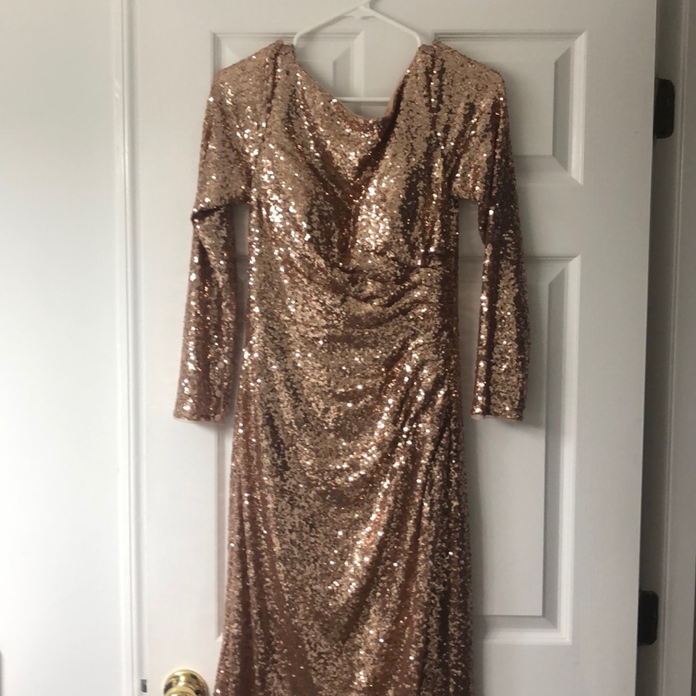Christina Wu Rose Gold Sequin Formal gown